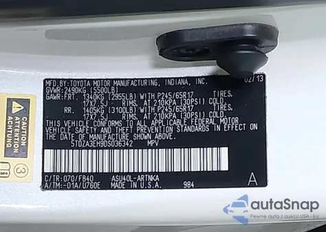 2013 Toyota Highlander Plus from USA, damaged, VIN 5TDZA3EH9DS036342